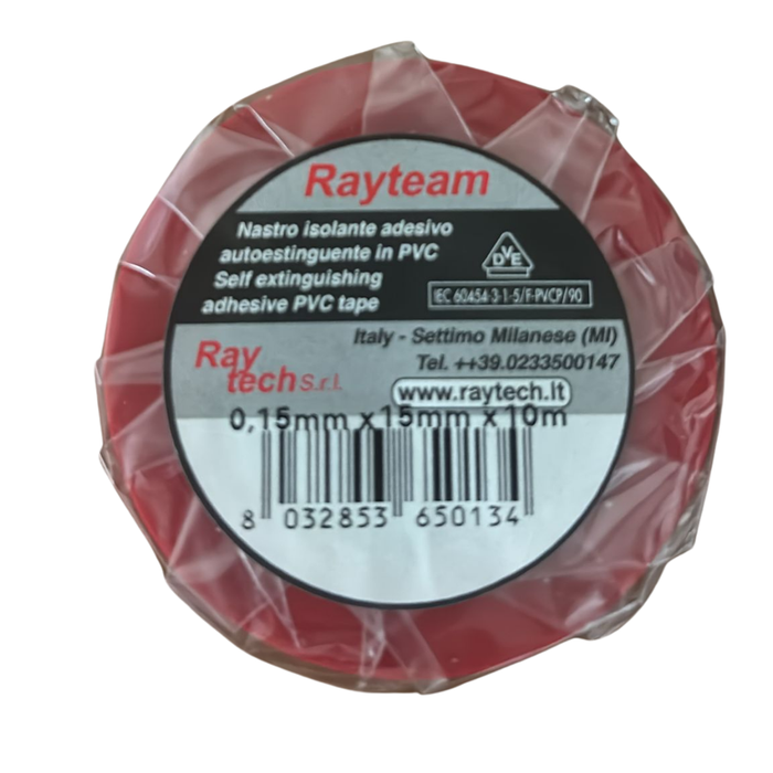 Nastro isolante in pvc autoestinguente raytech per impianti elettrici e cablaggi *** colore rosso, dimensioni 15 mm x...