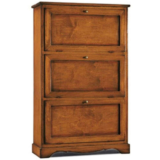 Scarpiera 3 porte capacità 21 paio di scarpe arte povera in legno massello e mdf con rifinitura in noce 79X30x130 H
