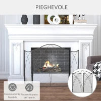 Parascintille Camino a 3 Parti Pieghevole in Metallo, 108x24x76 cm, Nero