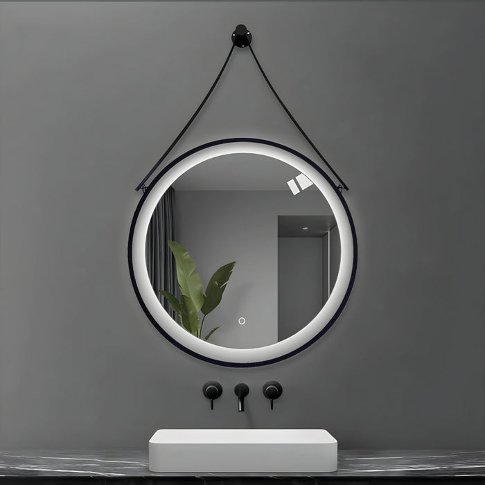 Specchio 5 mm tondo alluminio nero retroilluminato interruttore touch *** misura Ã˜50, tonalità standard 6000-6500k,...