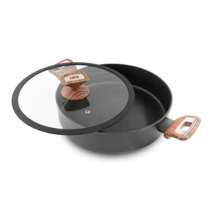 Tegame 2 maniglie con coperchio Elegance Wood 28 cm doppio fondo acciaio inox, manico Soft touch