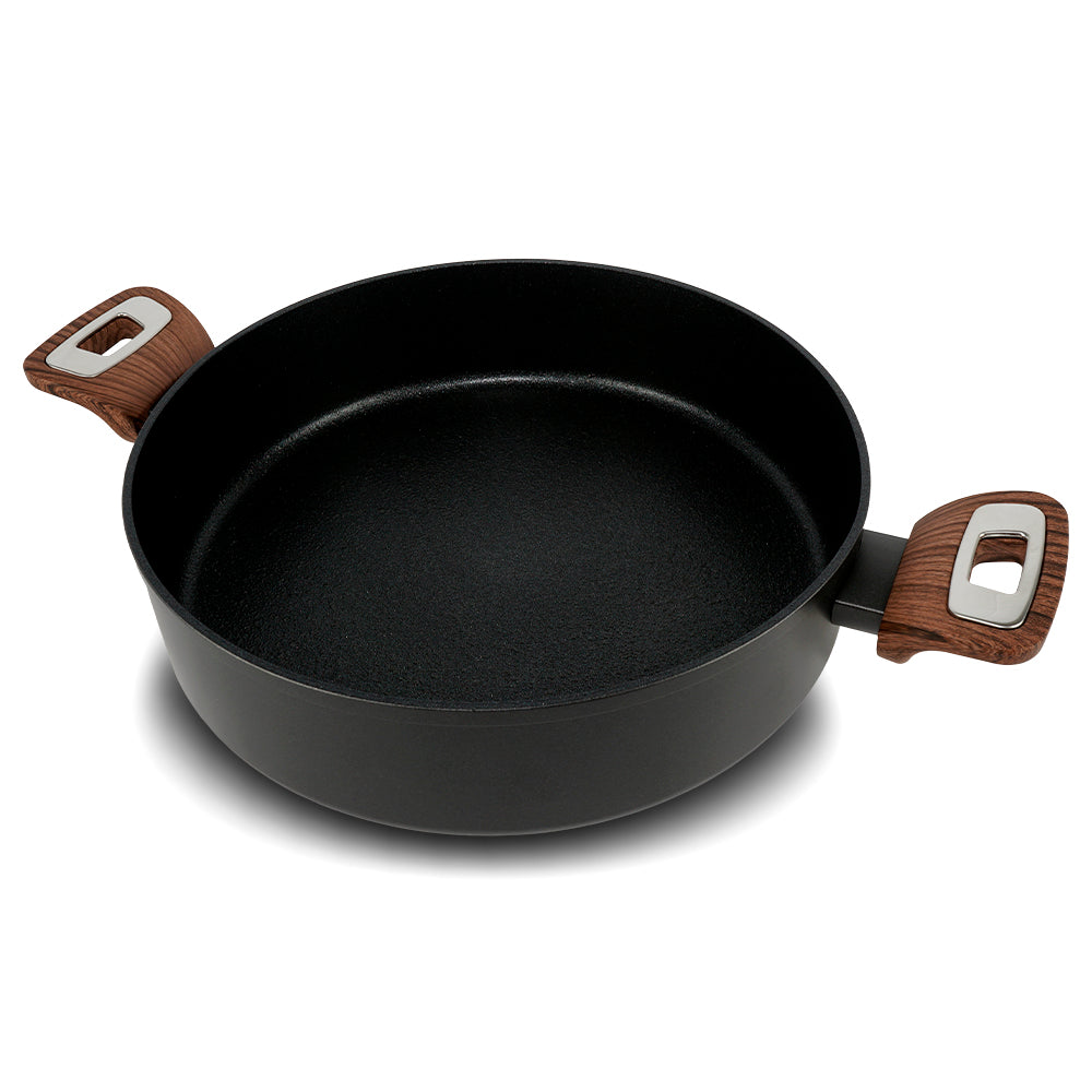 Tegame 2 maniglie con coperchio Elegance Wood 28 cm doppio fondo acciaio inox, manico Soft touch
