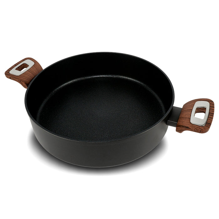 Tegame 2 maniglie con coperchio Elegance Wood 28 cm doppio fondo acciaio inox, manico Soft touch