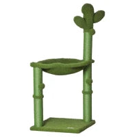 Albero Tiragraffi per Gatti fino 4.5kg a Forma di Cactus con Palline e Amaca, 40x40x96cm - Verde