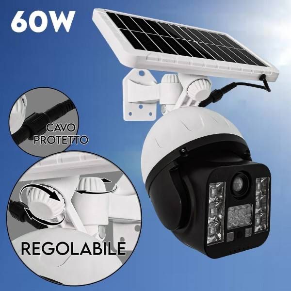 Telecamera finta Pannello Solare Con Sensore di movimento 60w 30 led Esterna