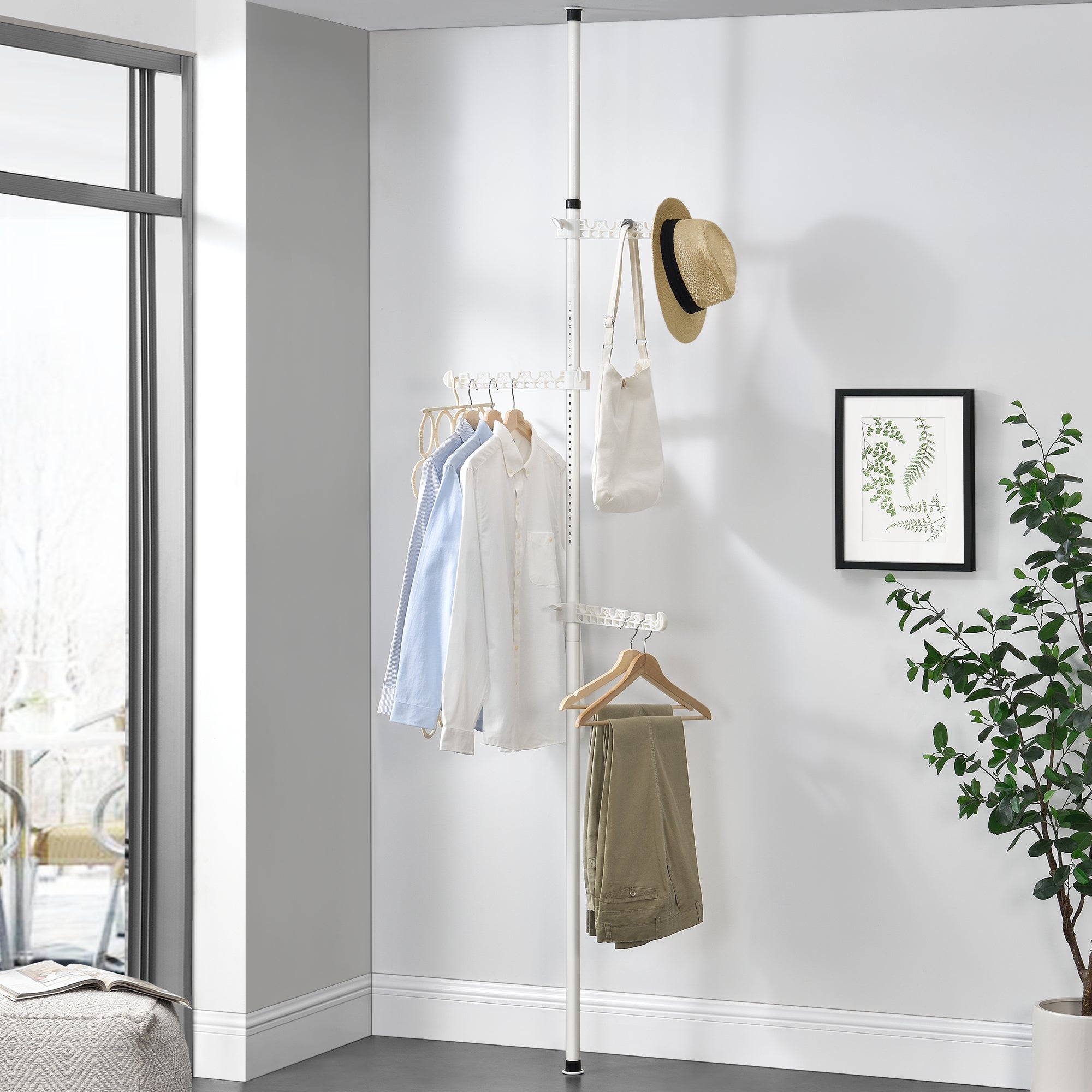 Appendiabiti Telescopico con 3 Bracci Porta Abiti - Metallo Bianco [en.casa]