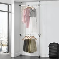 Appendiabiti Telescopico con 2 Aste Porta Abiti in Acciaio Bianco Regolabile in Altezza 105 - 278 cm e in Larghezza 75 -