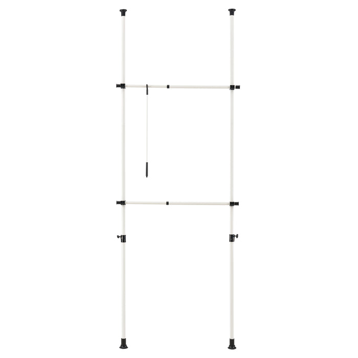 Appendiabiti Telescopico con 2 Aste Porta Abiti in Acciaio Bianco Regolabile in Altezza 105 - 278 cm e in Larghezza 75 -