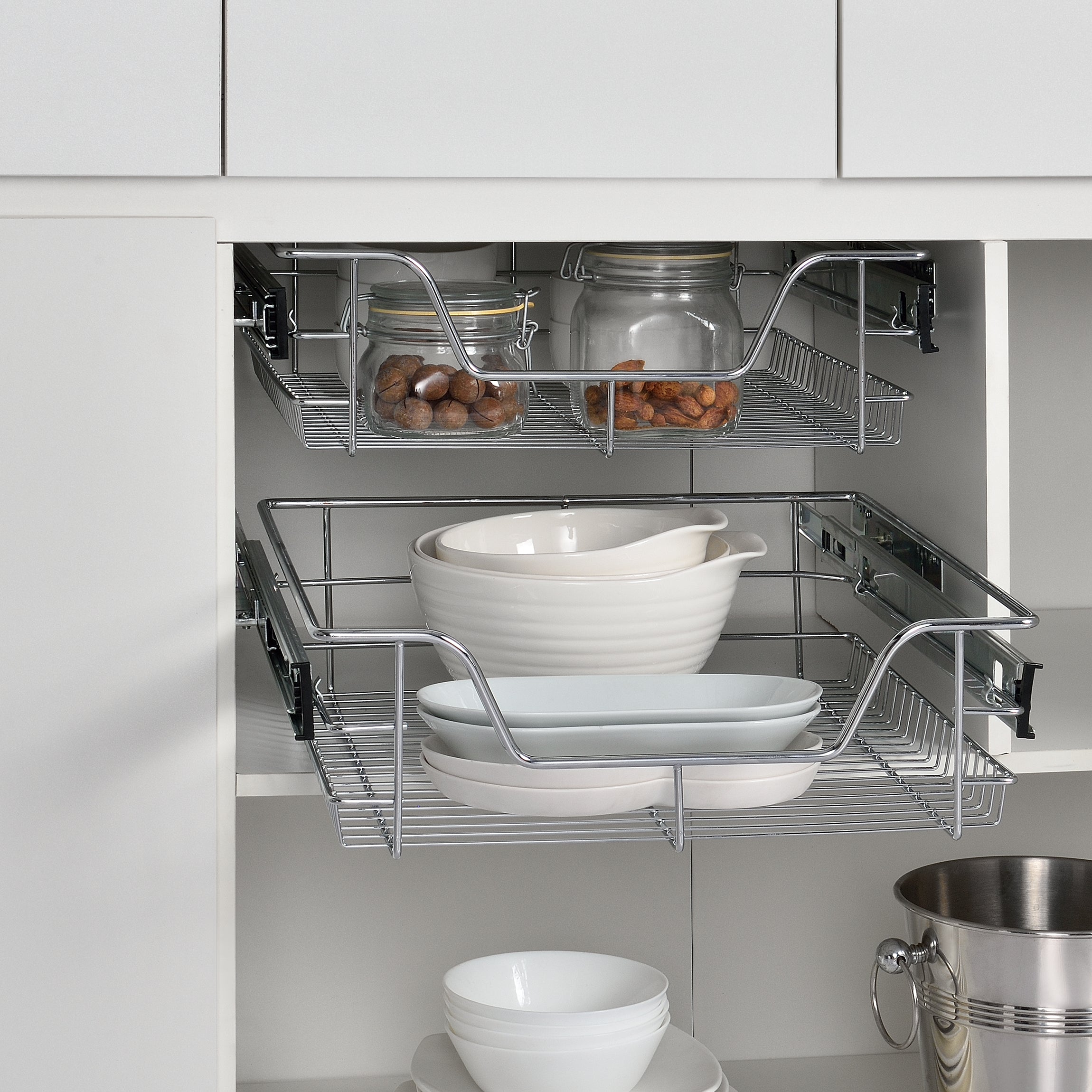 Set di 2 Cassetti Telescopici Estraibili a Rete con Guide in Acciaio 47x44x14 cm [en.casa]