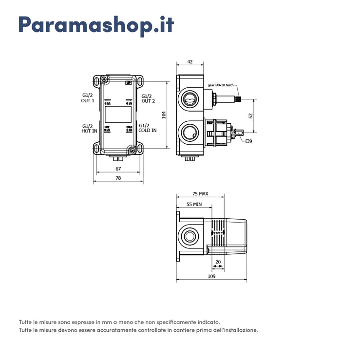 Set doccia cromato - Miscelatore incasso 2 vie Katharine, braccio 30cm, soffione 20cm e doccino