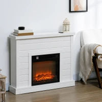 Camino Elettrico 1800W con Effetto Fiamma e Telecomando, in Legno, Metallo e Vetro, 96.5x22x81.7 cm, Bianco