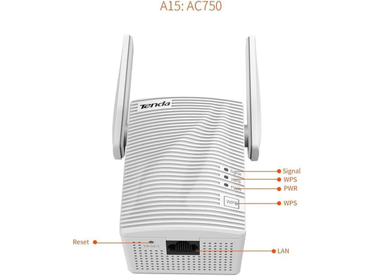 Tenda A15 AC750 Dual Band Ripetitore WiFi Universale a Banda Larga Wi-Fi Extender Wi-Fi Booster Hotspot con 1 porta Ethernet Plug and Play Modalità Punto di Accesso Integrato