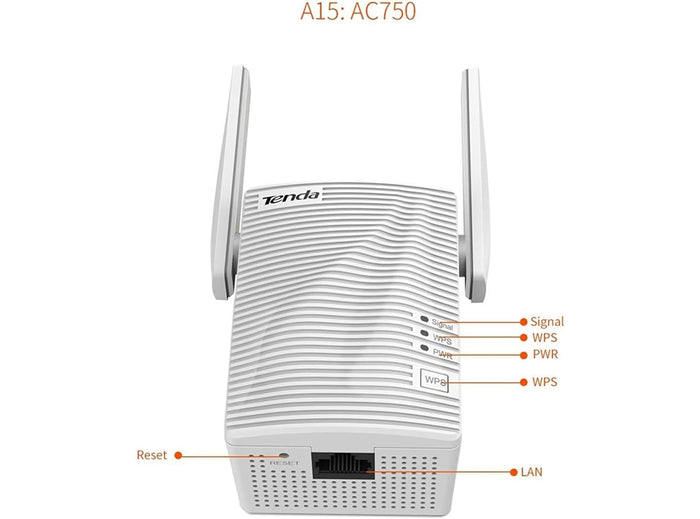 Tenda A15 AC750 Dual Band Ripetitore WiFi Universale a Banda Larga Wi-Fi Extender Wi-Fi Booster Hotspot con 1 porta Ethernet Plug and Play Modalità Punto di Accesso Integrato