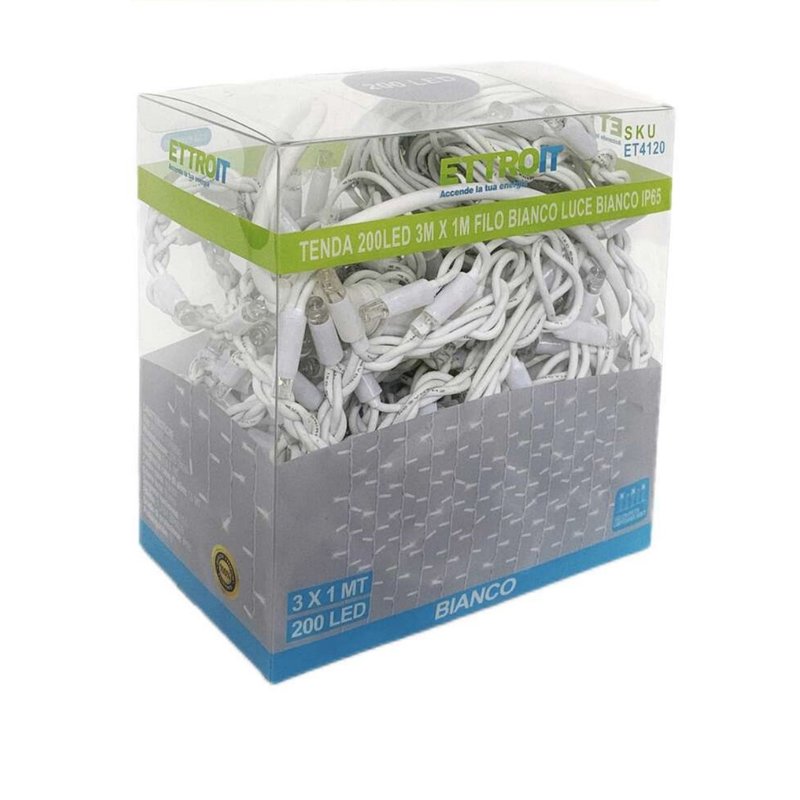 Tenda Luminosa Da Esterno IP65 3M X 1M Con 200 Luci Led Bianco Freddo Con Connettore Prolungabile