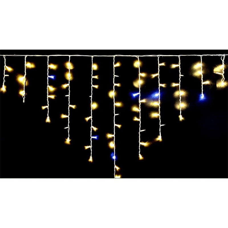 Tenda Luminosa Da Esterno IP65 5MT Con 216 Luci Led Bianco Caldo Giallo Effetto Cascata Con Connettore Prolungabile