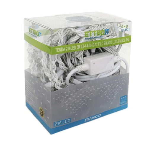 Tenda Luminosa Da Esterno IP65 5MT Con 216 Luci Led Bianco Freddo Effetto Cascata Con Connettore Prolungabile