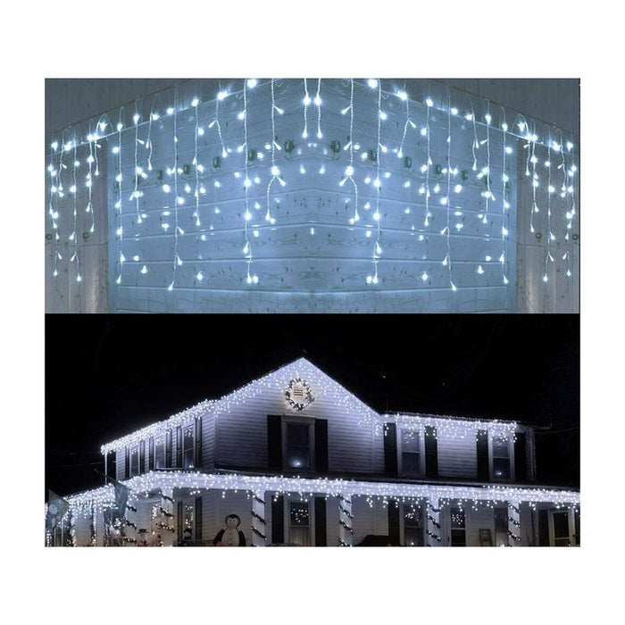 Tenda Luminosa Da Esterno Professionali 200 Luci 2M X 2M Colore Bianco Freddo Effetto Cascata 10 Tende IP65 Prolungabile