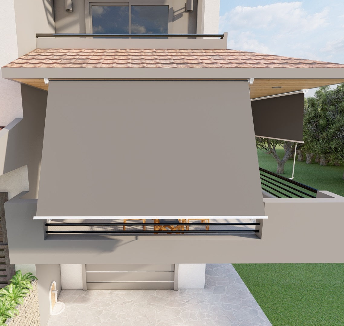 Tenda da sole a caduta con bracci 250cm telo impermeabile grigio Golisa