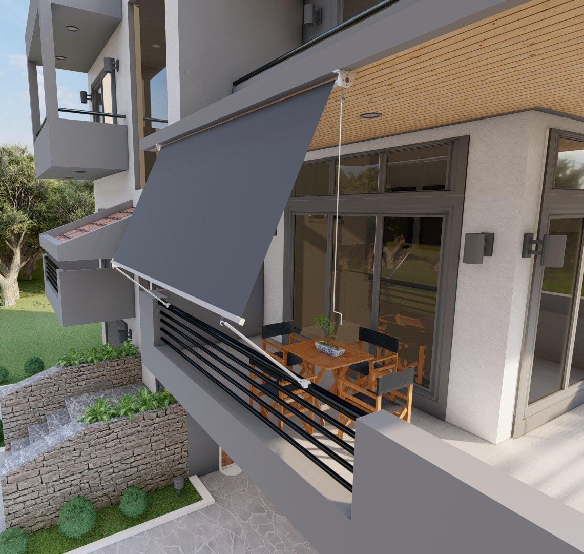 Tenda da sole a caduta con bracci 250cm telo impermeabile grigio Golisa