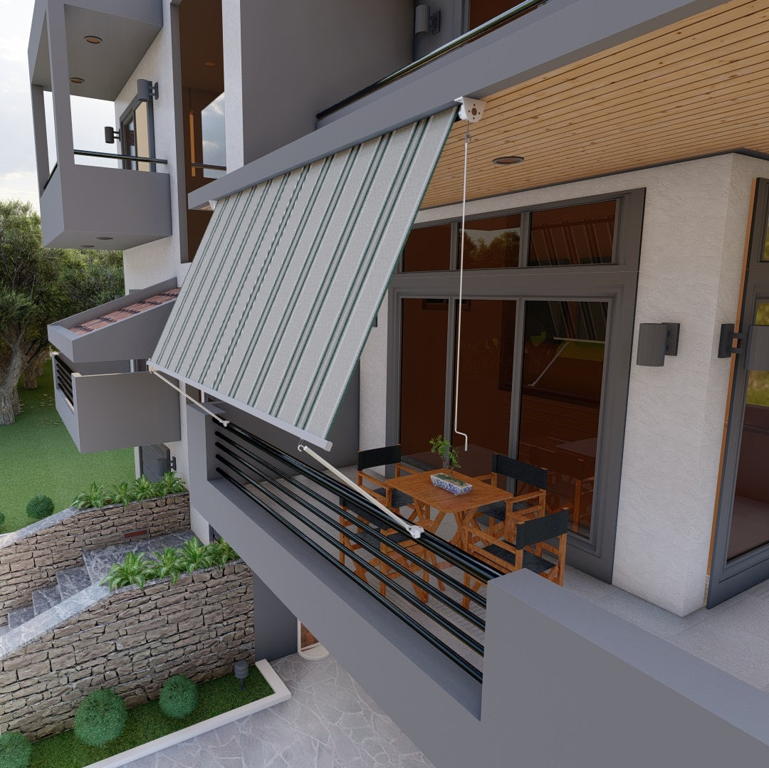 Tenda da sole a caduta con bracci per balcone terrazzo finestra 200cm Grigio Verde Golisa