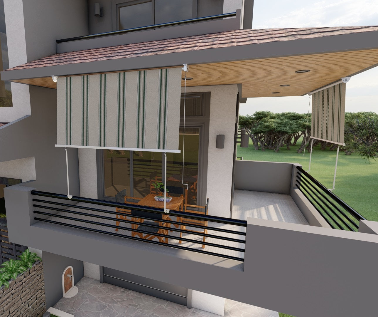 Tenda da sole a caduta con bracci per balcone terrazzo finestra 200cm Grigio Verde Golisa
