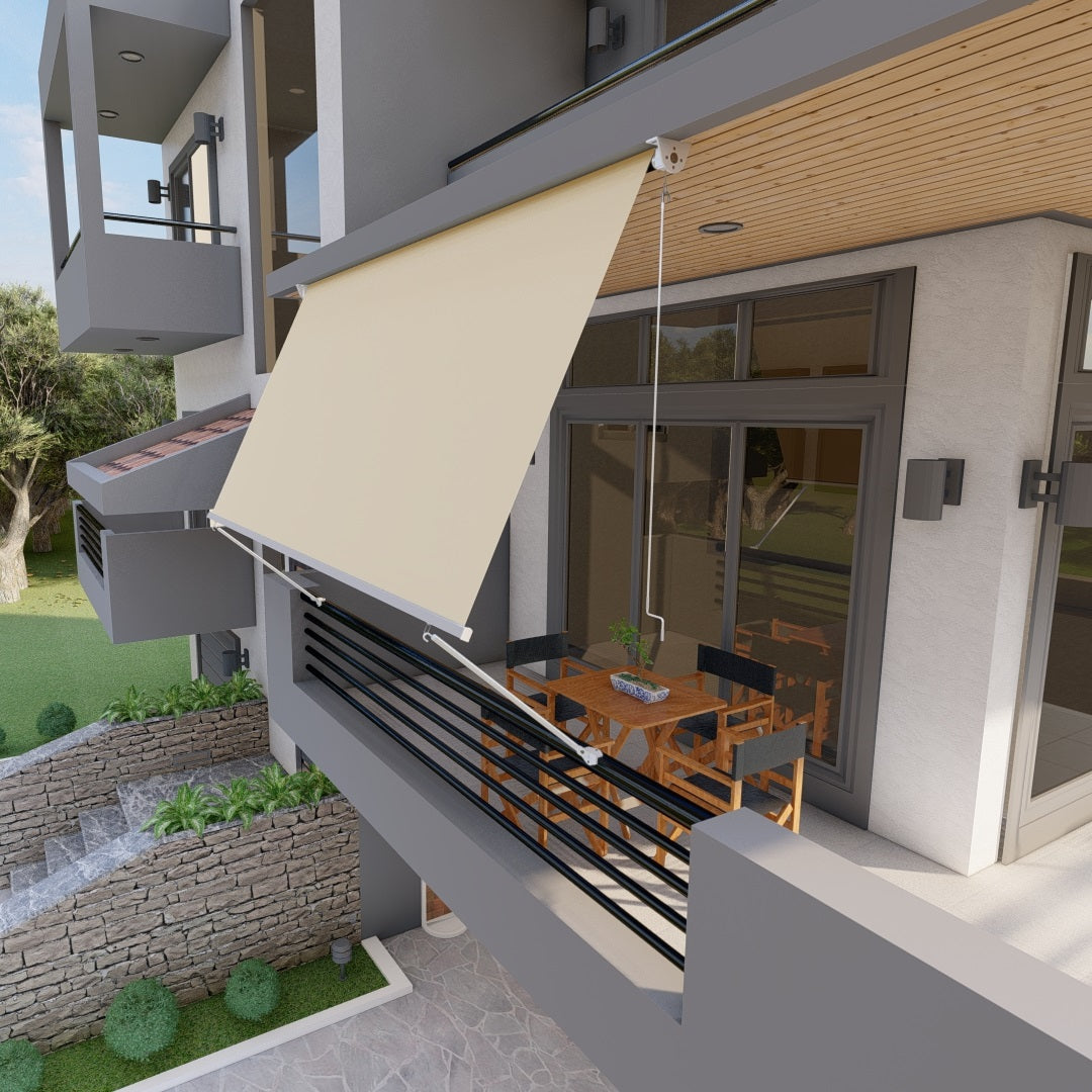 Tenda da sole a caduta con bracci per balcone terrazzo finestra 300cm Beige Golisa