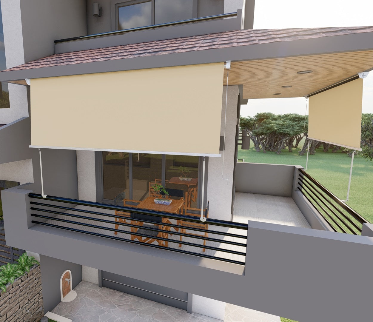 Tenda da sole a caduta con bracci per balcone terrazzo finestra 300cm Beige Golisa