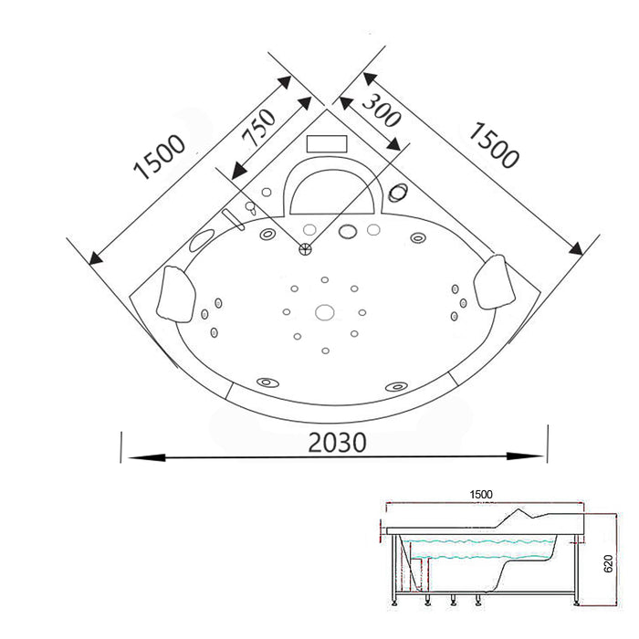 Vasca idromassaggio 150 X 150 cm cromoterapia 12 getti – Tenerife