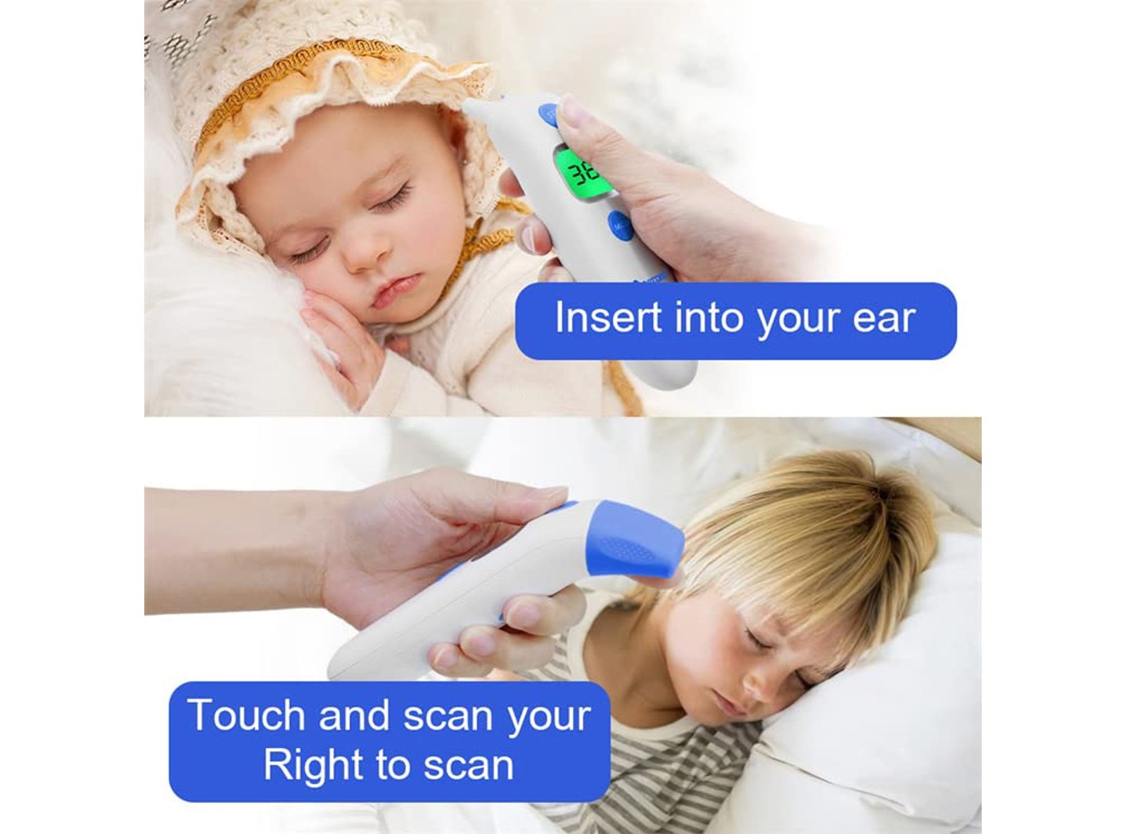 Termometro Berrcom Febbre Fronte e Orecchio Infrarossi Neonato Senza Contatto Termometro Digitale con Lettura Istantanea Allarme Febbre Interruttore °C/°F