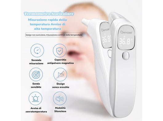 Termometro Fronte e Orecchio Infrarossi Senza Contatto per Neonati Digitale con Lettura Istantanea Allarme Febbre Interruttore °C/°F Berrcom ET005