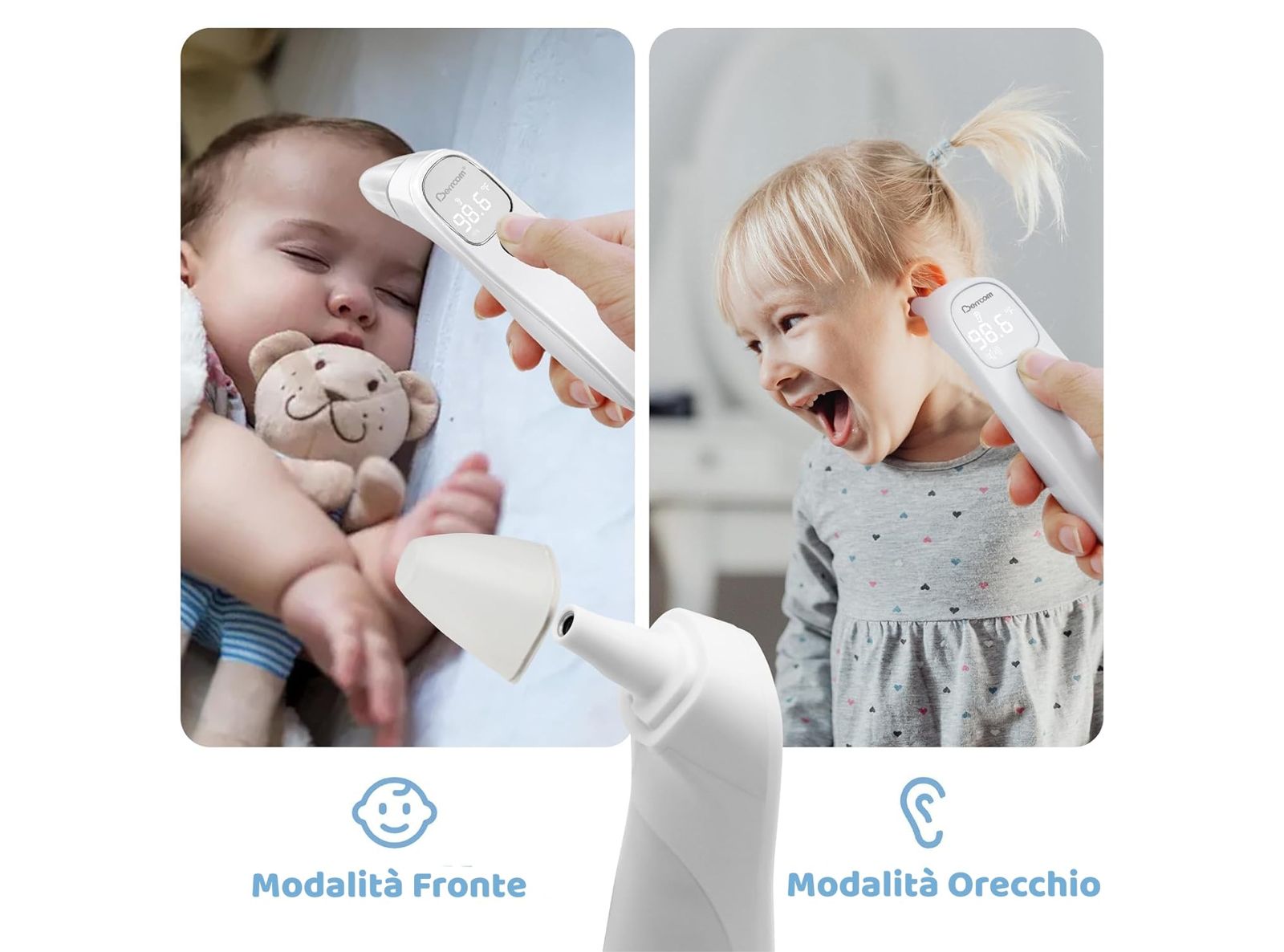 Termometro Fronte e Orecchio Infrarossi Senza Contatto per Neonati Digitale con Lettura Istantanea Allarme Febbre Interruttore °C/°F Berrcom ET005