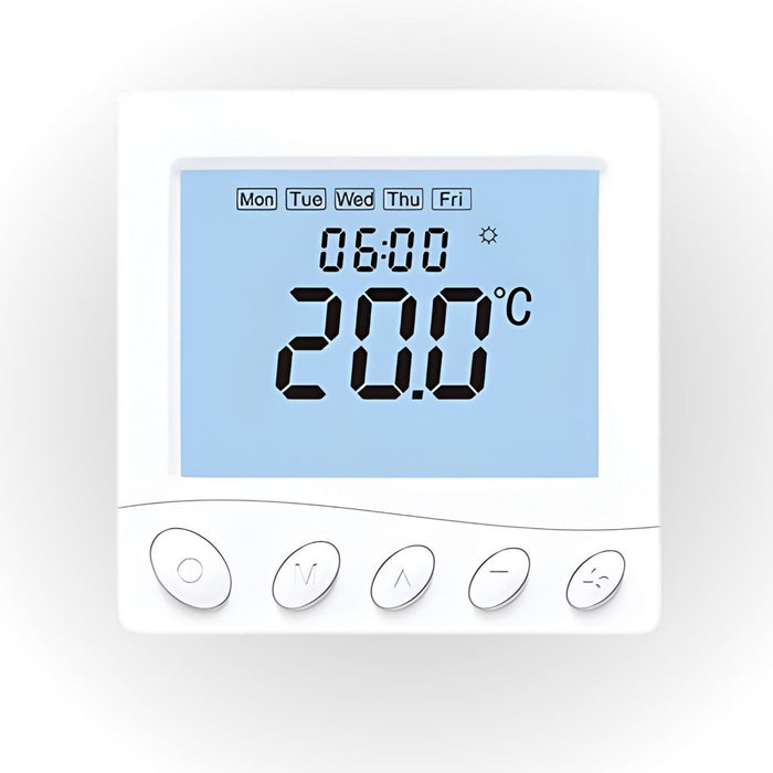 Termostato Digitale 220V da Incasso, Cronotermostato Settimanale con Tasti Manuali, Schermo LCD Retroilluminato, Per Caldaia a Gas, Installazione a Incasso Scatola 502 o 86x86mm