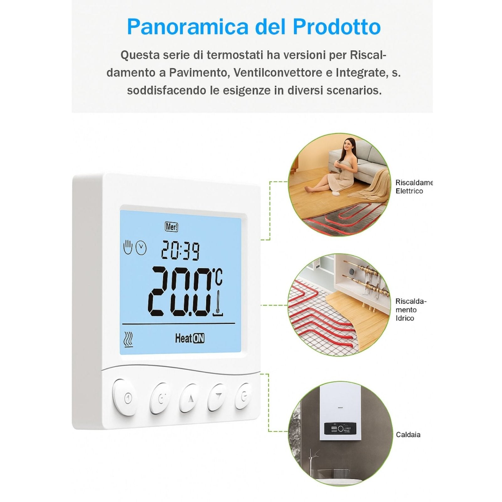 Termostato Digitale 220V da Incasso, Cronotermostato Settimanale con Tasti Manuali, Schermo LCD Retroilluminato, Per Caldaia a Gas, Installazione a Incasso Scatola 502 o 86x86mm