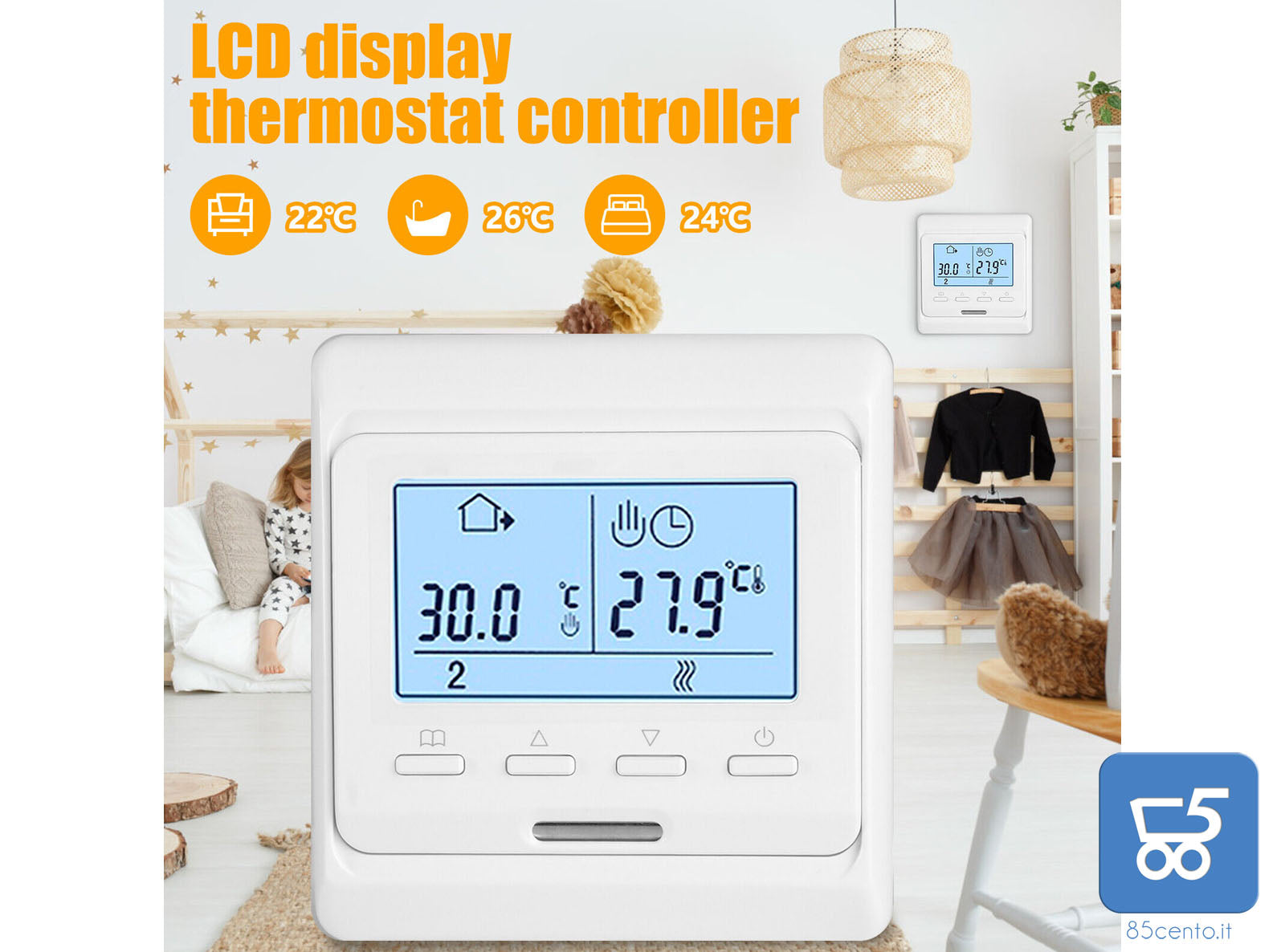 Termostato Programmabile Digitale con sonda LCD 230V 16A da Parete per Riscaldamento a Pavimento Elettrico Regolatore di Temperatura