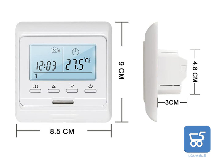Termostato Programmabile Digitale con sonda LCD 230V 16A da Parete per Riscaldamento a Pavimento Elettrico Regolatore di Temperatura