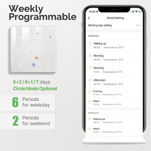 Termostato WIFI Con Batteria Nero, Per Caldaia a Gas Boiler, APP TUYA Smart Life, Quadrata Montaggio da Esterno Oppure Incasso Scatola 502