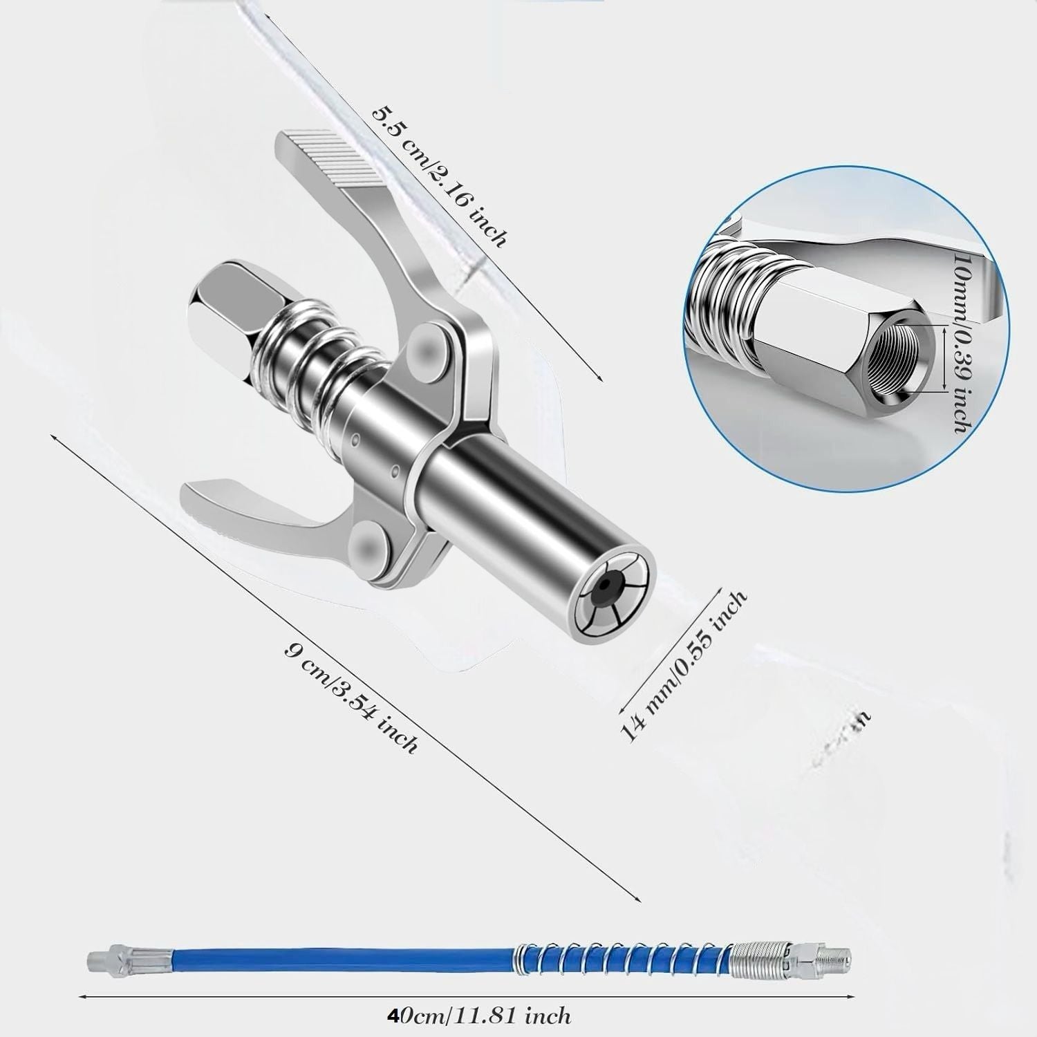 Testina Ingrassatore + tubo accoppiatore per ingrassatore attacco M6M8M10M12M14