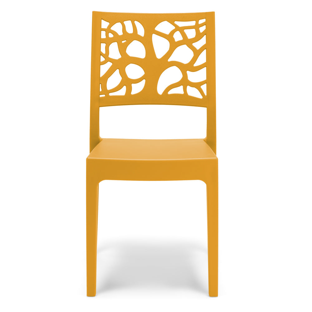 Set 4 sedie in polipropilene TETI, impilabile, resistente ai raggi UV, design moderno, ideale per sala da pranzo, cucina, sala d’attesa, bar, ristoranti o giardino, colore Giallo Ocra