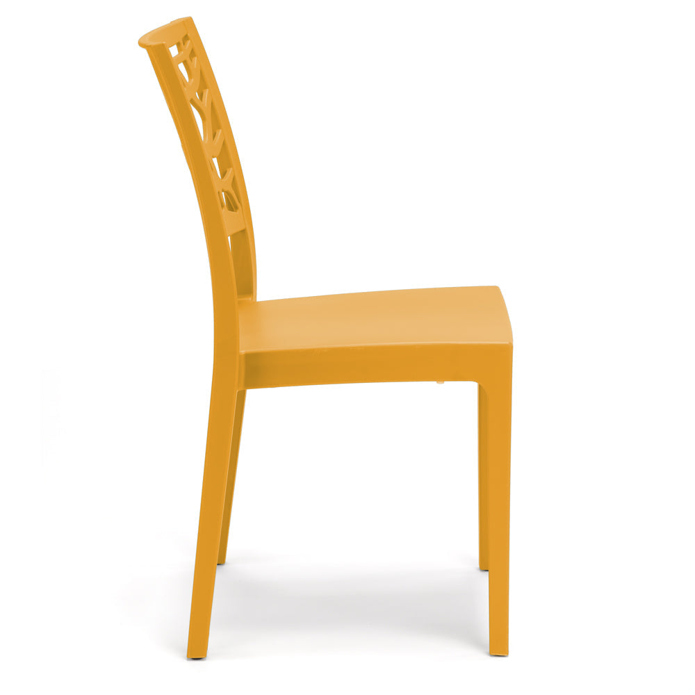 Set 4 sedie in polipropilene TETI, impilabile, resistente ai raggi UV, design moderno, ideale per sala da pranzo, cucina, sala d’attesa, bar, ristoranti o giardino, colore Giallo Ocra