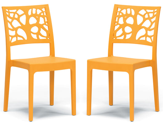 Set 2 sedie in polipropilene TETI, impilabile, resistente ai raggi UV, design moderno, ideale per sala da pranzo, cucina, sala d’attesa, bar, ristoranti o giardino, colore Giallo Ocra