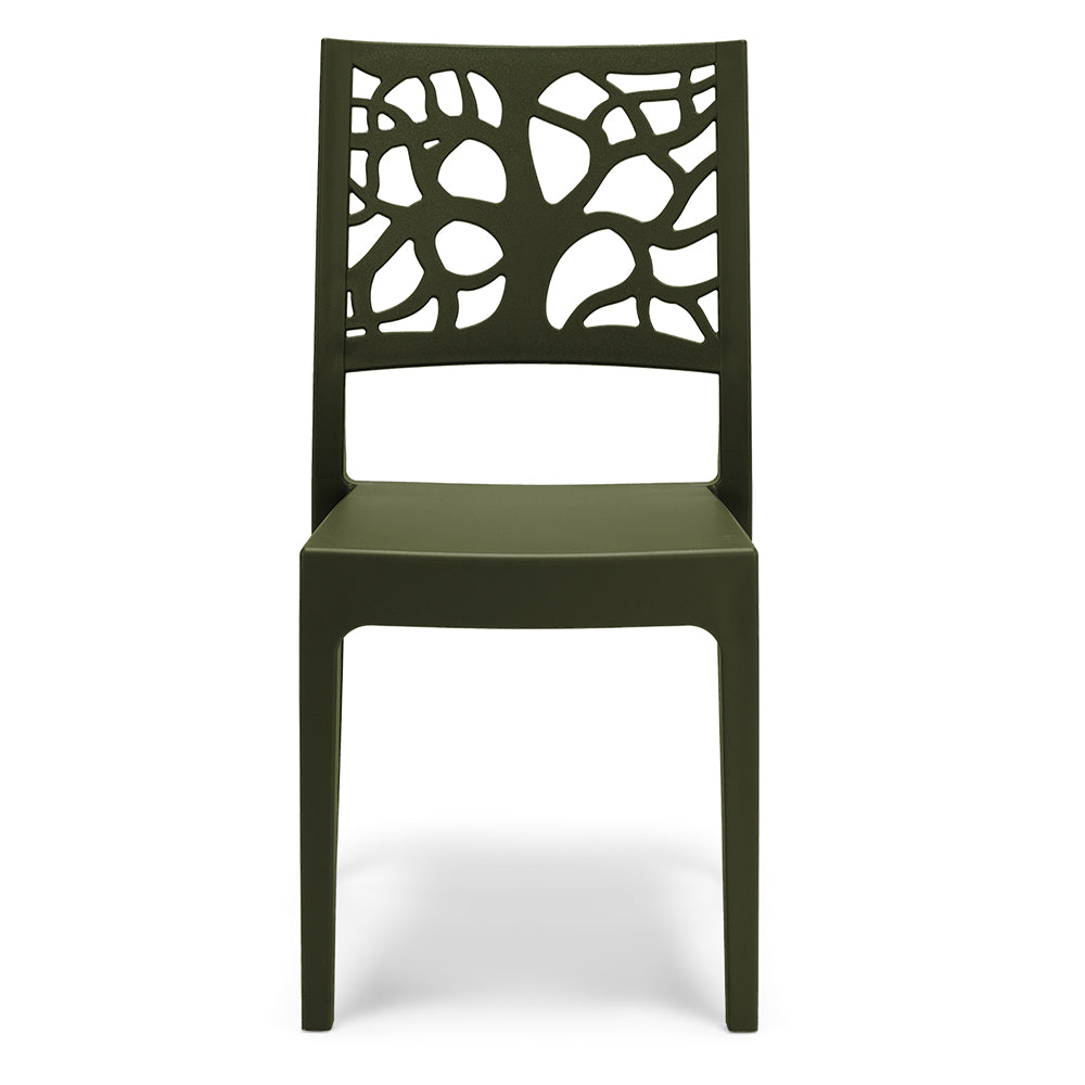 Set 4 sedie in polipropilene TETI, impilabile, resistente ai raggi UV, design moderno, ideale per sala da pranzo, cucina, sala d’attesa, bar, ristoranti o giardino, colore Verde Oliva