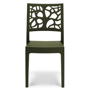 Set 4 sedie in polipropilene TETI, impilabile, resistente ai raggi UV, design moderno, ideale per sala da pranzo, cucina, sala d’attesa, bar, ristoranti o giardino, colore Verde Oliva