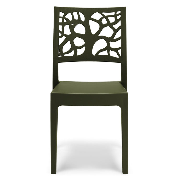 Set 4 sedie in polipropilene TETI, impilabile, resistente ai raggi UV, design moderno, ideale per sala da pranzo, cucina, sala d’attesa, bar, ristoranti o giardino, colore Verde Oliva