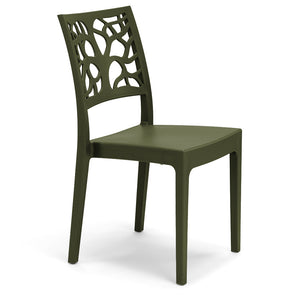 Set 4 sedie in polipropilene TETI, impilabile, resistente ai raggi UV, design moderno, ideale per sala da pranzo, cucina, sala d’attesa, bar, ristoranti o giardino, colore Verde Oliva