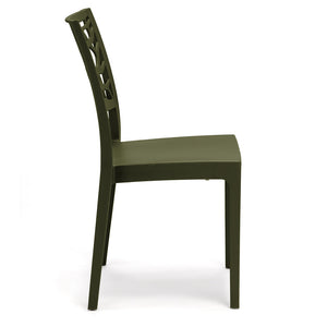 Set 4 sedie in polipropilene TETI, impilabile, resistente ai raggi UV, design moderno, ideale per sala da pranzo, cucina, sala d’attesa, bar, ristoranti o giardino, colore Verde Oliva