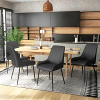 Set 4 Sedie da Pranzo Imbottite, Ergonomiche e Trapuntate a Diamante, in Pelle PU e Acciaio, 49x60x89 cm, Nero