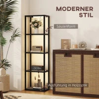 Lampada da Terra LED con Ripiano a 4 Livelli, Lampada da Terra a LED con 4 Ripiani in Vetro, Interruttore a Pedale, MDF, Nero