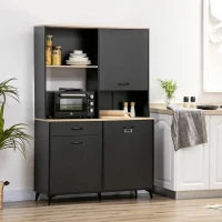 Credenza Cucina Alta con 3 porte e ripiano,cassetto, nicchia e ampio piano, Buffet industriale multi-stoccaggio in metallo, nero| Aosom Italy