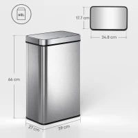 Cestino con sensore 60 L, coperchio automatico, acciaio inox, versatile, Argento
