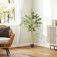 Pianta Artificiale di Olivo Alta 150 cm, Albero Finto con 720 Foglie e 32 Olive, Vaso Incluso